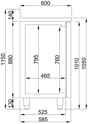600,- kjølebenk 2 dører med avhandlingsskuff for kaffe