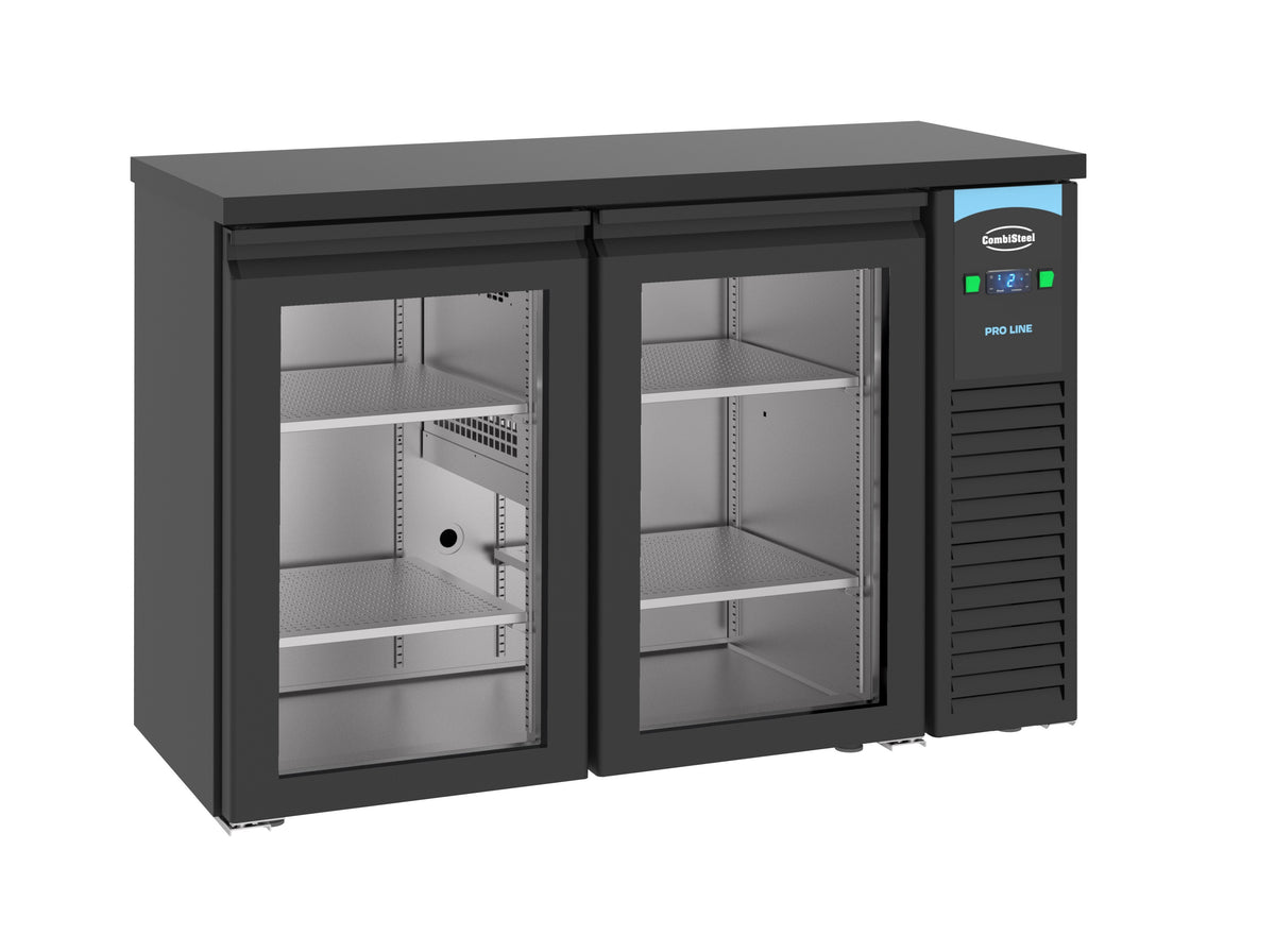 Barkjølebenk Pro Line 2 glassdører, sort, 1380x550x950 mm