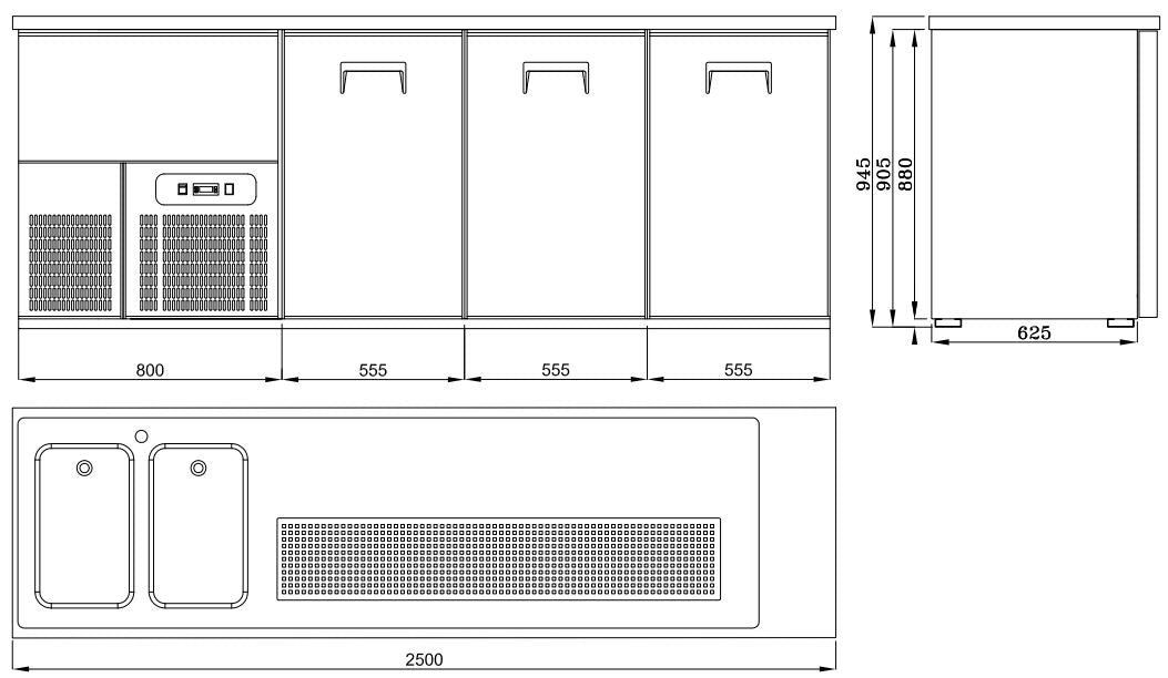 Ølkjølebenk 3 dører, type 2L, 2500x700x950 mm – bilde 5