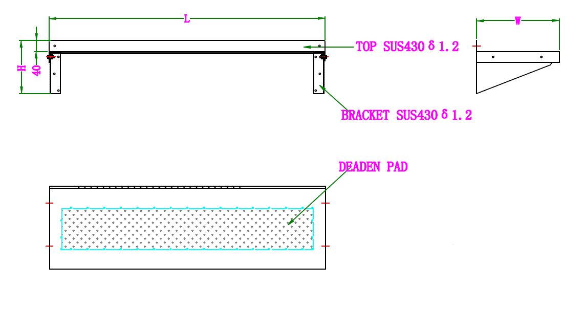 Vegghylle i rustfritt stål med braketter, 1000x400x190 mm – bilde 4