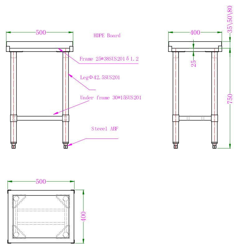 Skjærekubbe i polyetylen, 50 mm plate, 500x400x750 mm – bilde 4
