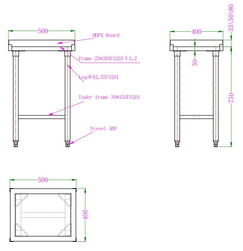 Skjærekubbe i polyetylen, 80 mm plate, 500x400x750 mm – bilde 4