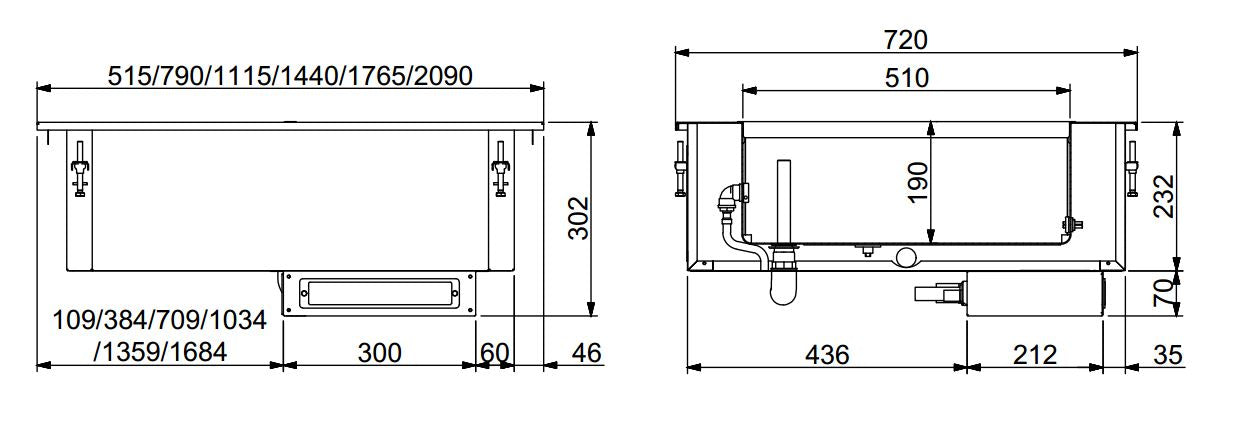 Drop-in bain-marie enhet 5/1 - manuell vannfylling