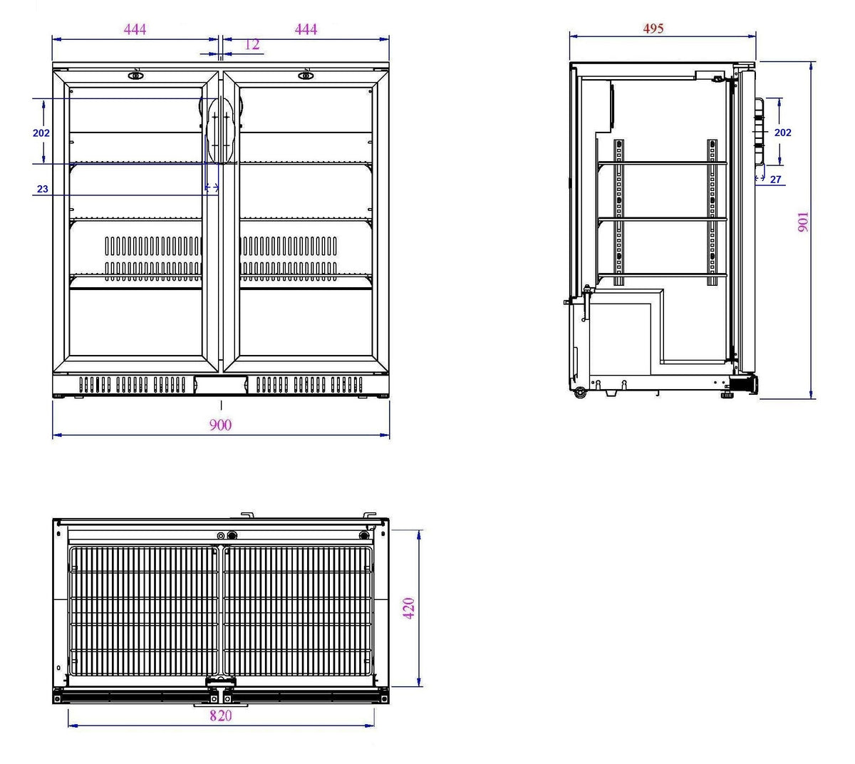 Barkjøleskap 2 dører, sort, 900x520x900 mm – bilde 4