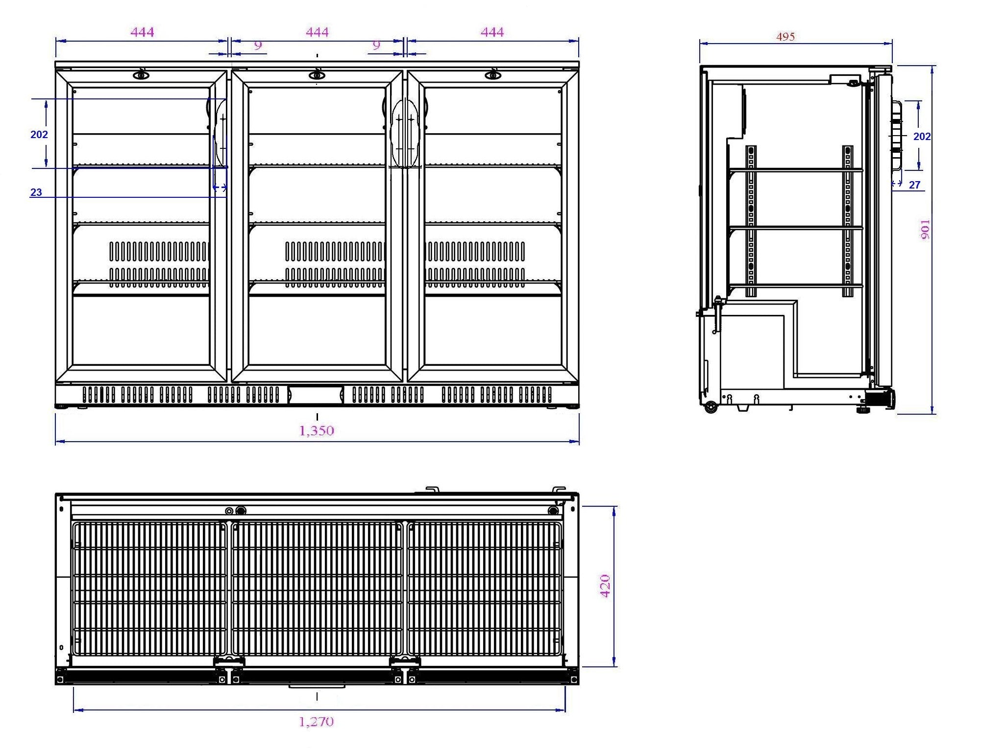 Backbar cooler sort 3 dører