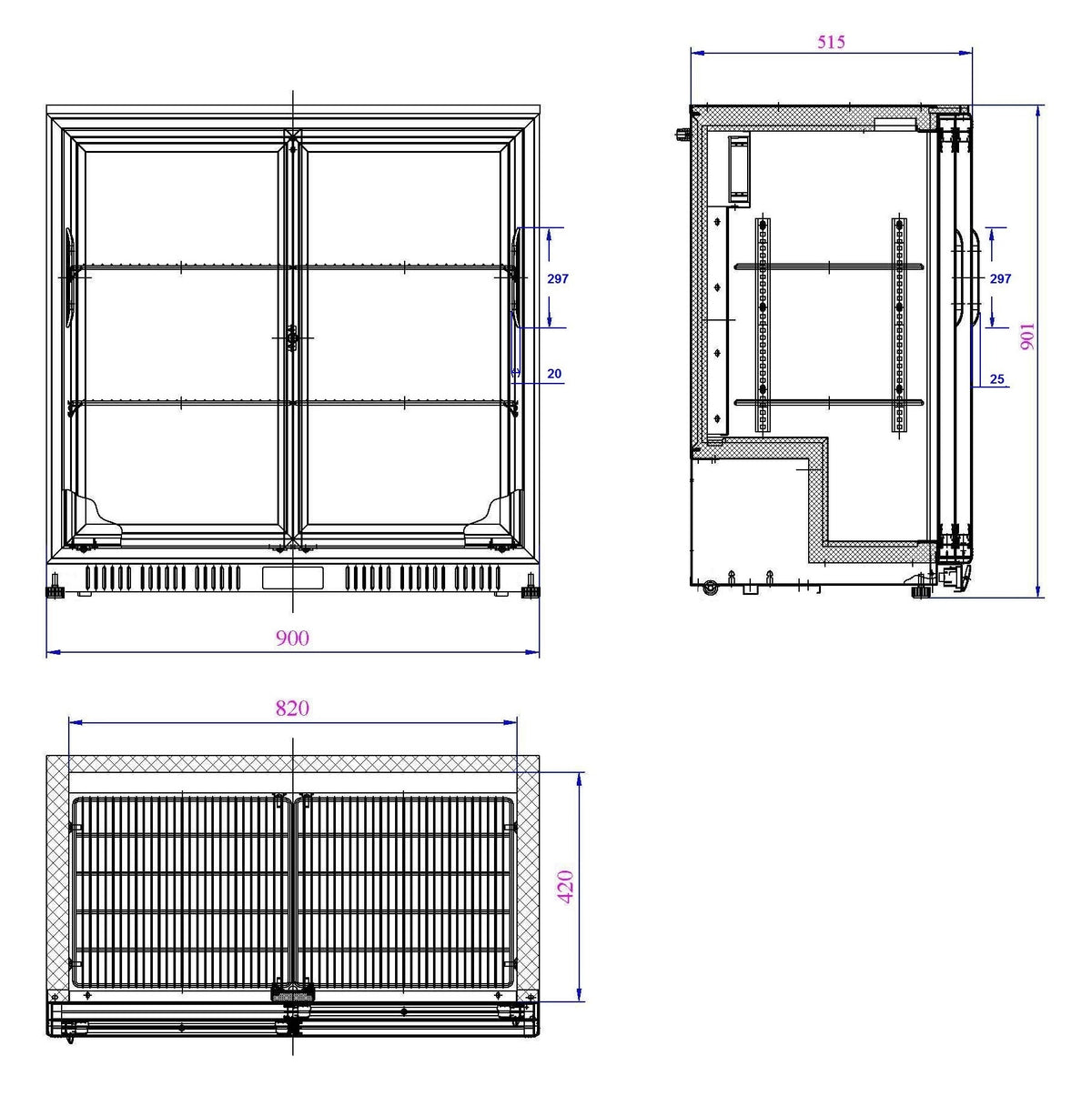 Barkjøleskap 2 skyvedører, sort, 900x520x900 mm – bilde 4