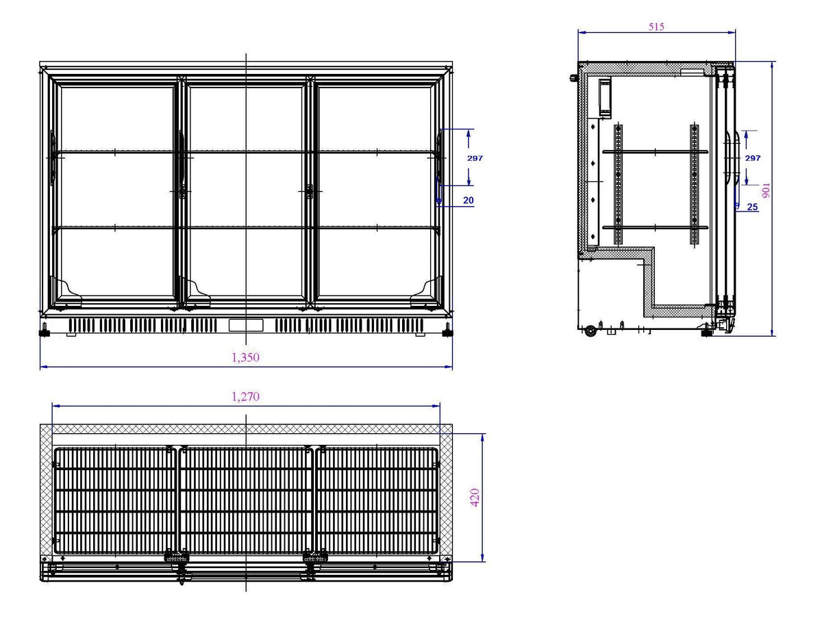 Barkjøleskap 3 skyvedører, sort, 1350x520x900 mm – bilde 4
