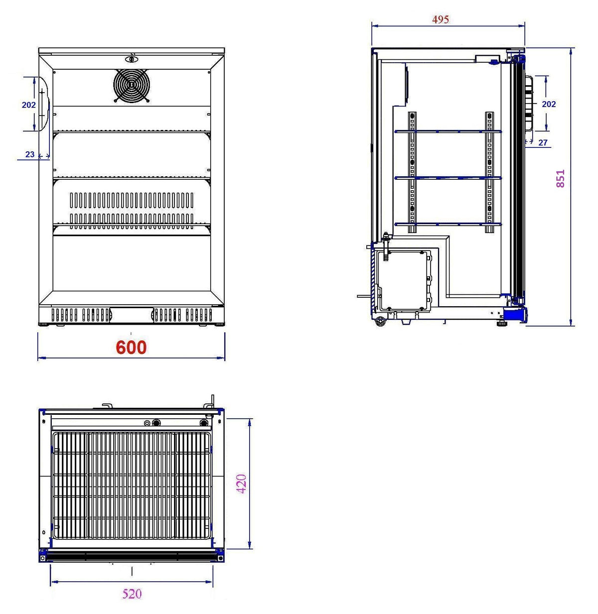 Barkjøleskap 1 dør, sort, 600x520x850 mm – bilde 4