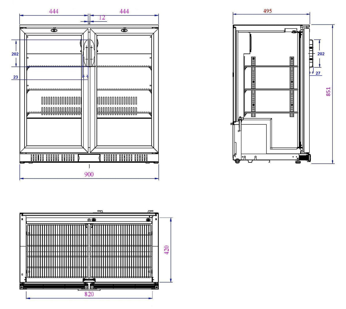 Barkjøleskap 2 dører, sort, 900x520x850 mm – bilde 3