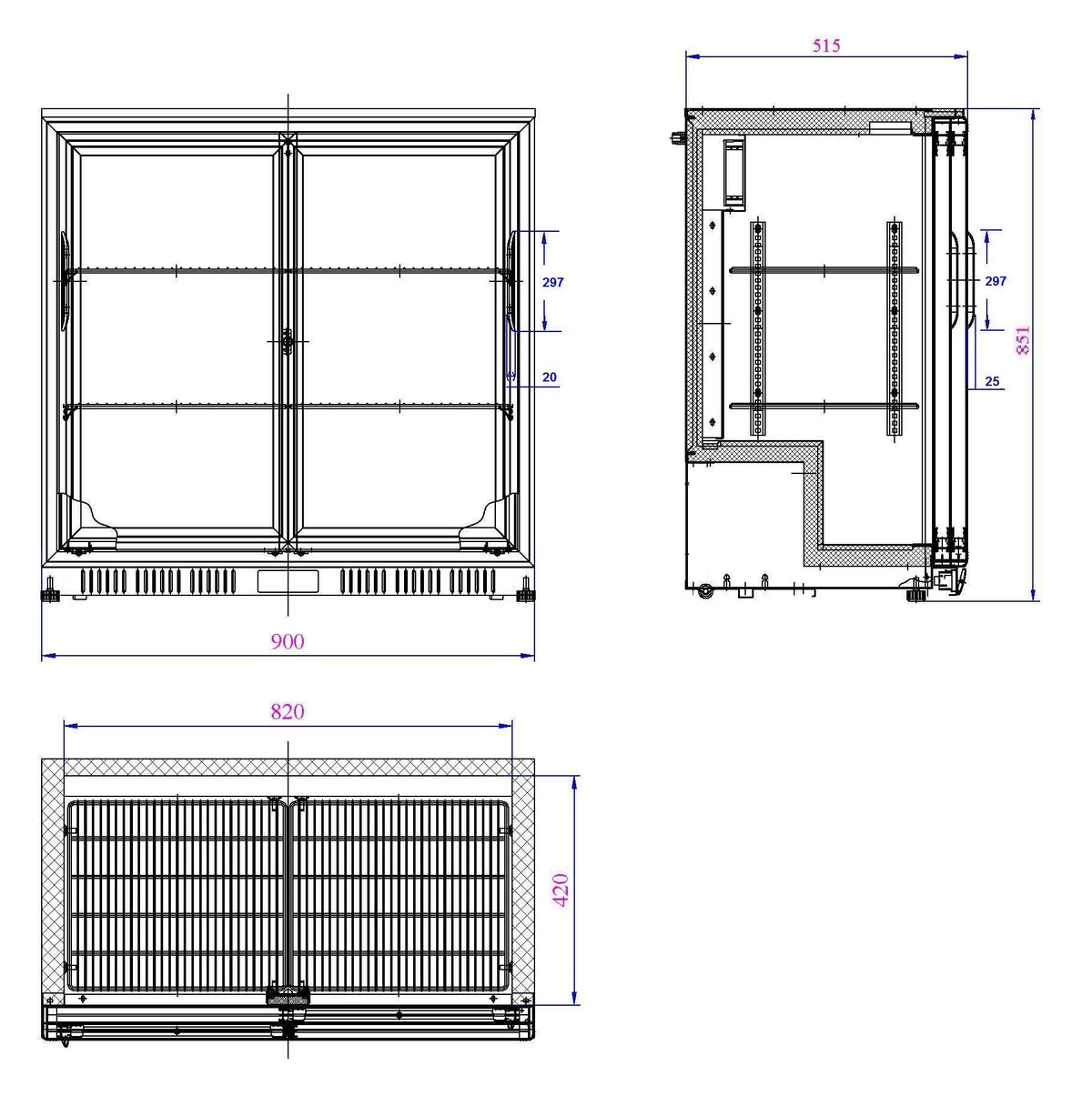 Barkjøleskap 2 skyvedører, sort, 900x520x850 mm – bilde 3
