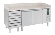 Pizzabenk Standard Line, 2 dører og 7 deigskuffer, 2025x800x1000 mm
