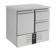Kjølebenk Compact Line, 1 dør og 2 skuffer, 900x700x875 mm