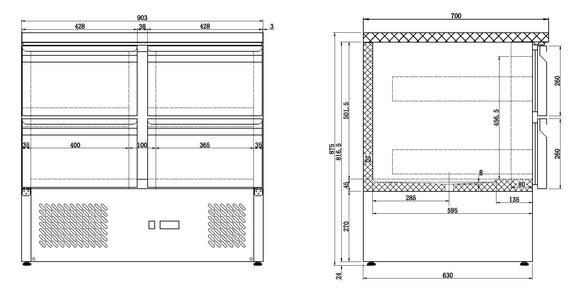 Kjølebenk 4 skuffer