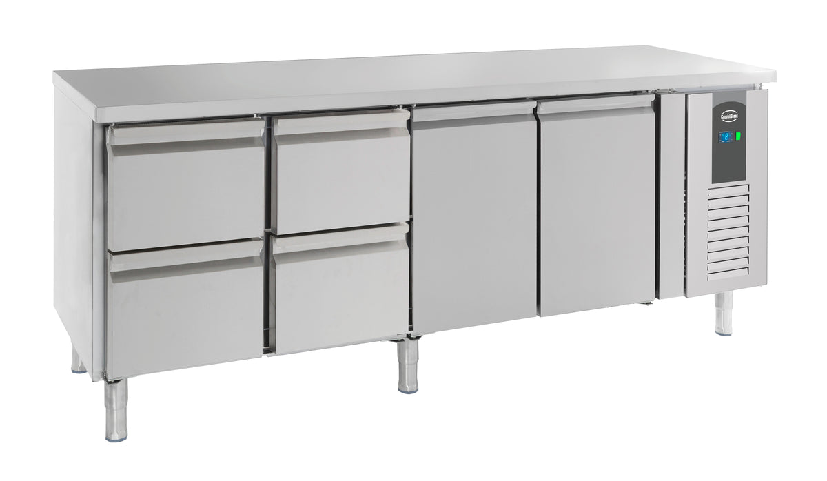 Kjølebenk Standard Line, 2 dører og 4 skuffer, 2230x700x850 mm