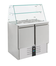 Saladette Compact Line med glassoverbygg, 2 dører, 900x700x850 mm