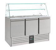Saladette Compact Line med glassoverbygg, 3 dører, 1365x700x850 mm