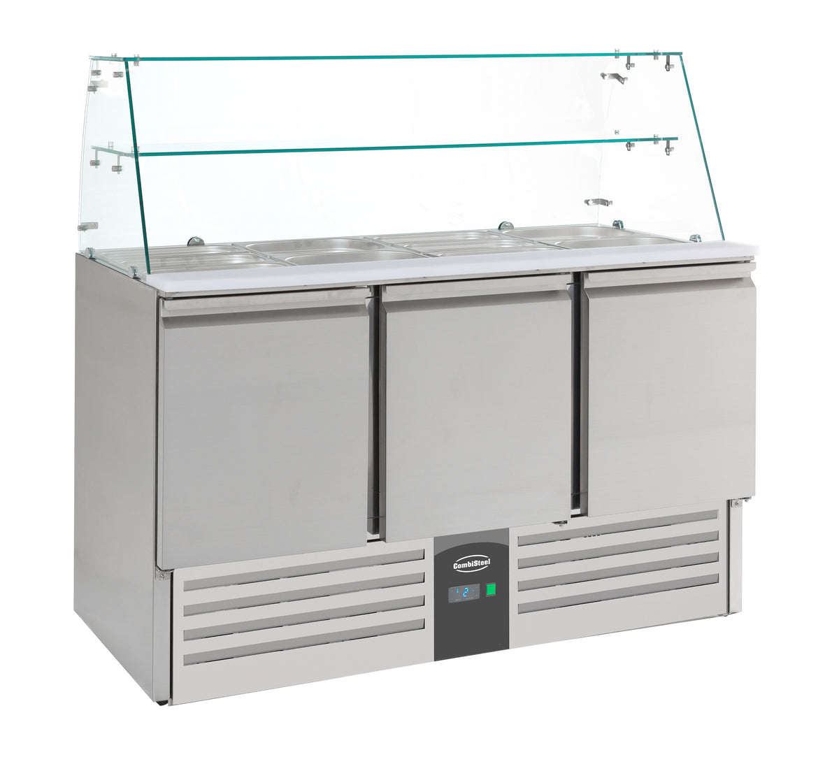 Saladette Compact Line med glassoverbygg, 3 dører, 1365x700x850 mm