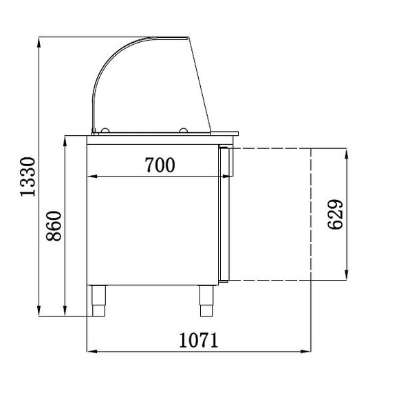 Kjølebenk med glassdekk 2 dører