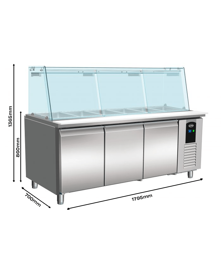 Kjølebenk Standard Line med glassoverbygg, 3 dører, R290, 1795x700x1365 mm – bilde 4