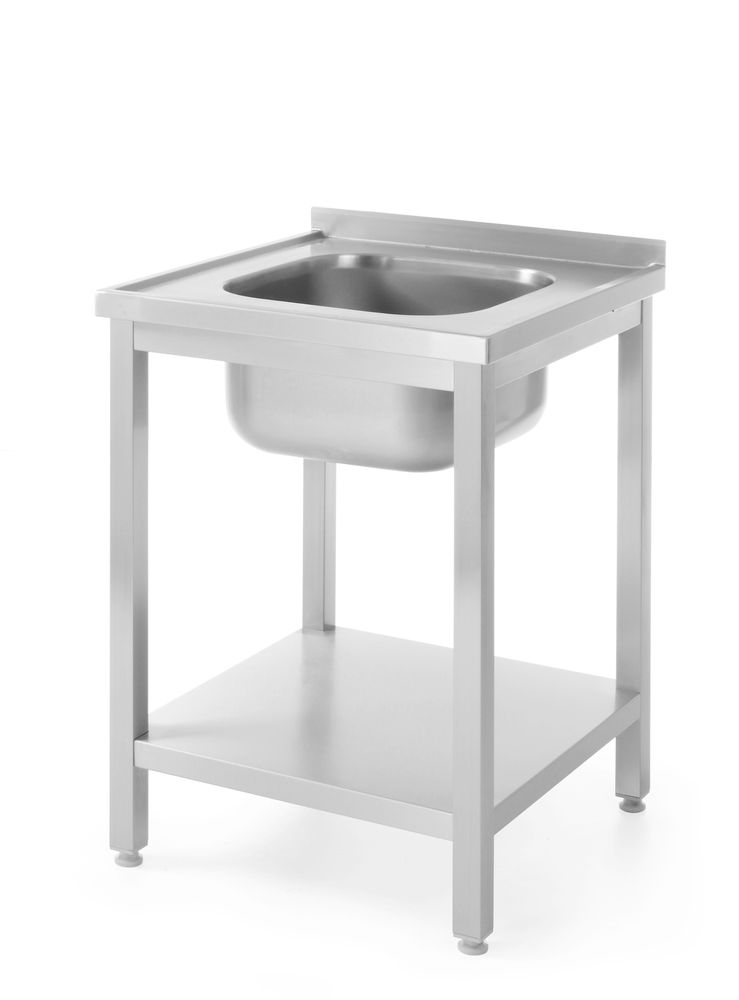Oppvaskbord med hylle – boltet, dybde 600 mm, sentrert, 600x600x(H)850mm