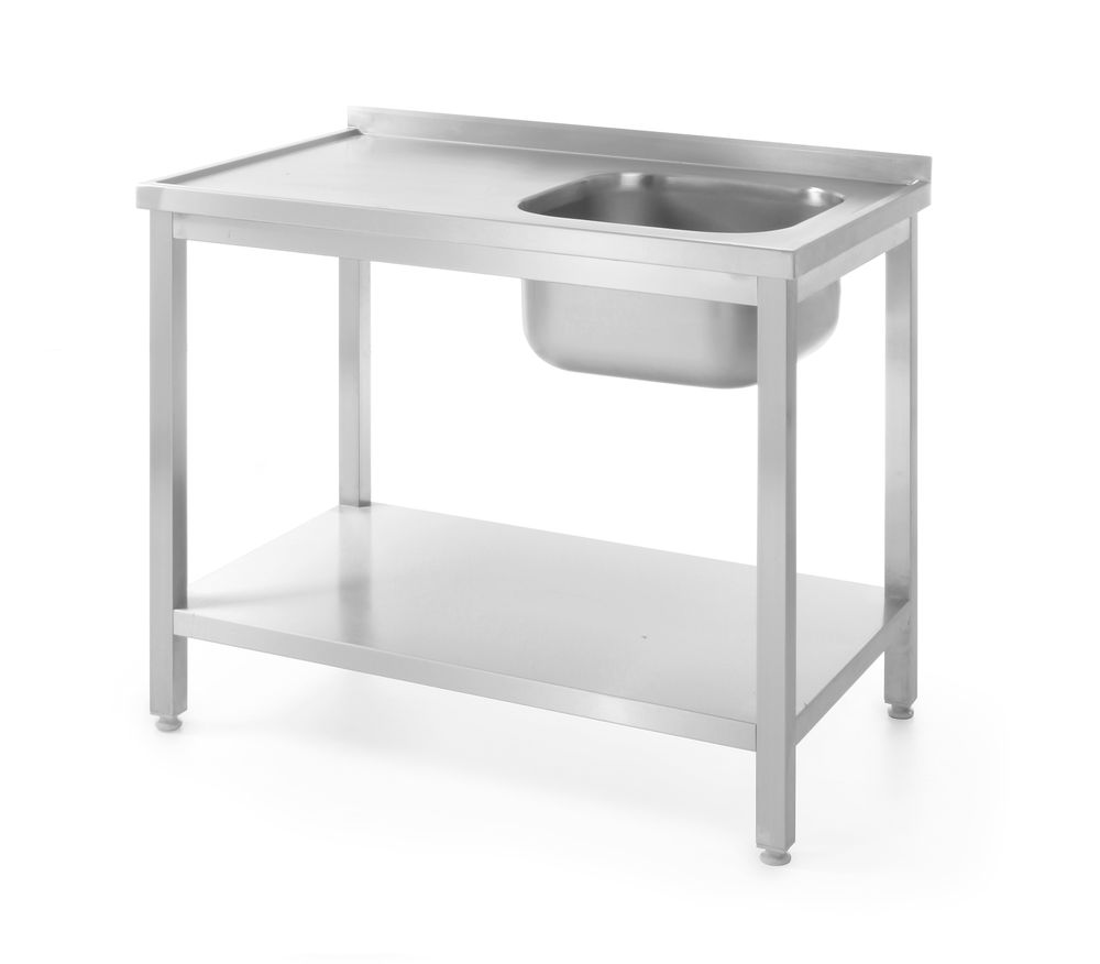 Oppvaskbord med hylle – boltet, dybde 600 mm, Kitchen Line, Høyre side, 1000x600x(H)850mm