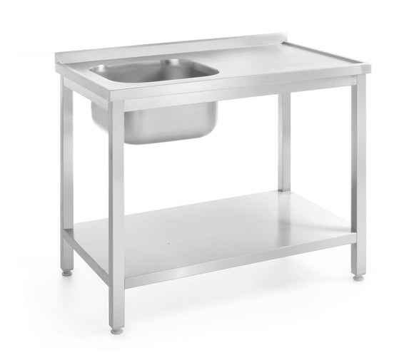 Oppvaskbord med hylle – boltet, dybde 600 mm, sentrert, 600x600x(H)850mm