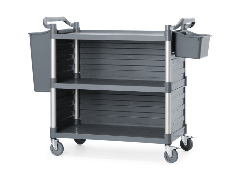 3-hyllers polypropylen servicevogn, stor, Inkluderer sidepaneler på hylle, 1010x500x(H)960mm