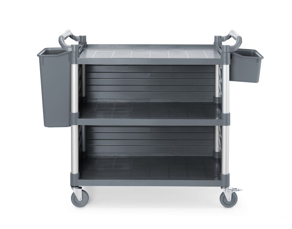 3-hyllers polypropylen servicevogn, stor, Inkluderer sidepaneler på hylle, 1010x500x(H)960mm