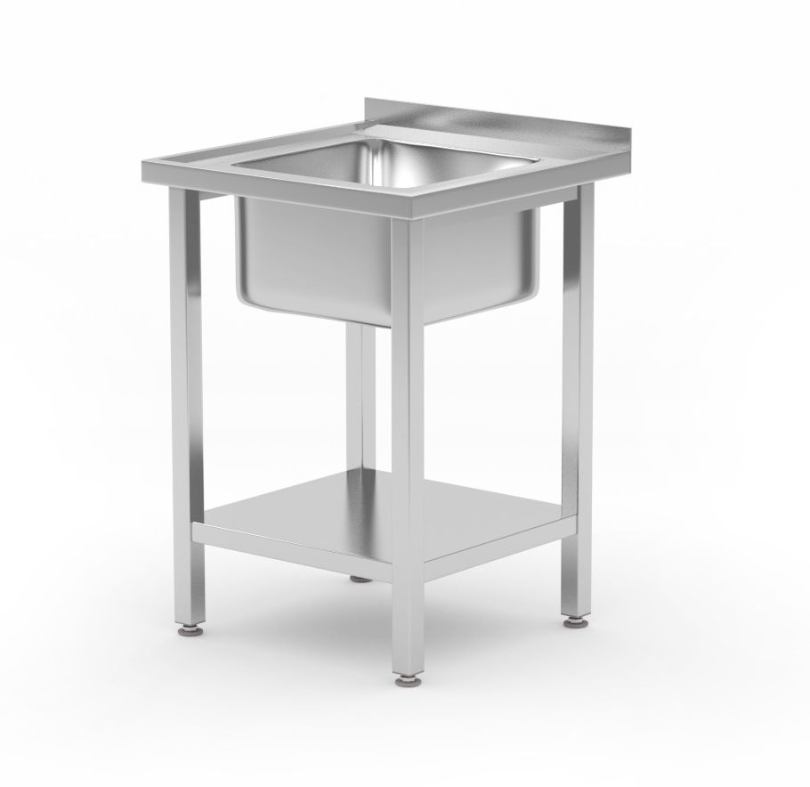 Oppvaskbord med hylle, boltet, oppvaskkum i midten, 600x600x(H)850mm