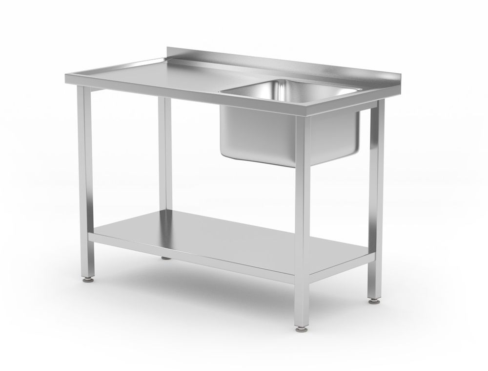 Oppvaskbord med hylle, boltet, oppvaskkum på høyre side, 1000x600x(H)850mm