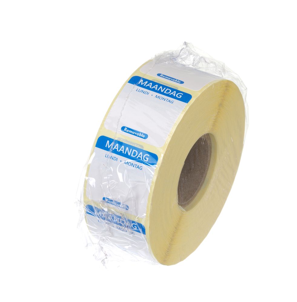 Dagsetiketter mandag, blå, 1000 stk, 25x25 mm (NL/FR/DE) – bilde 2