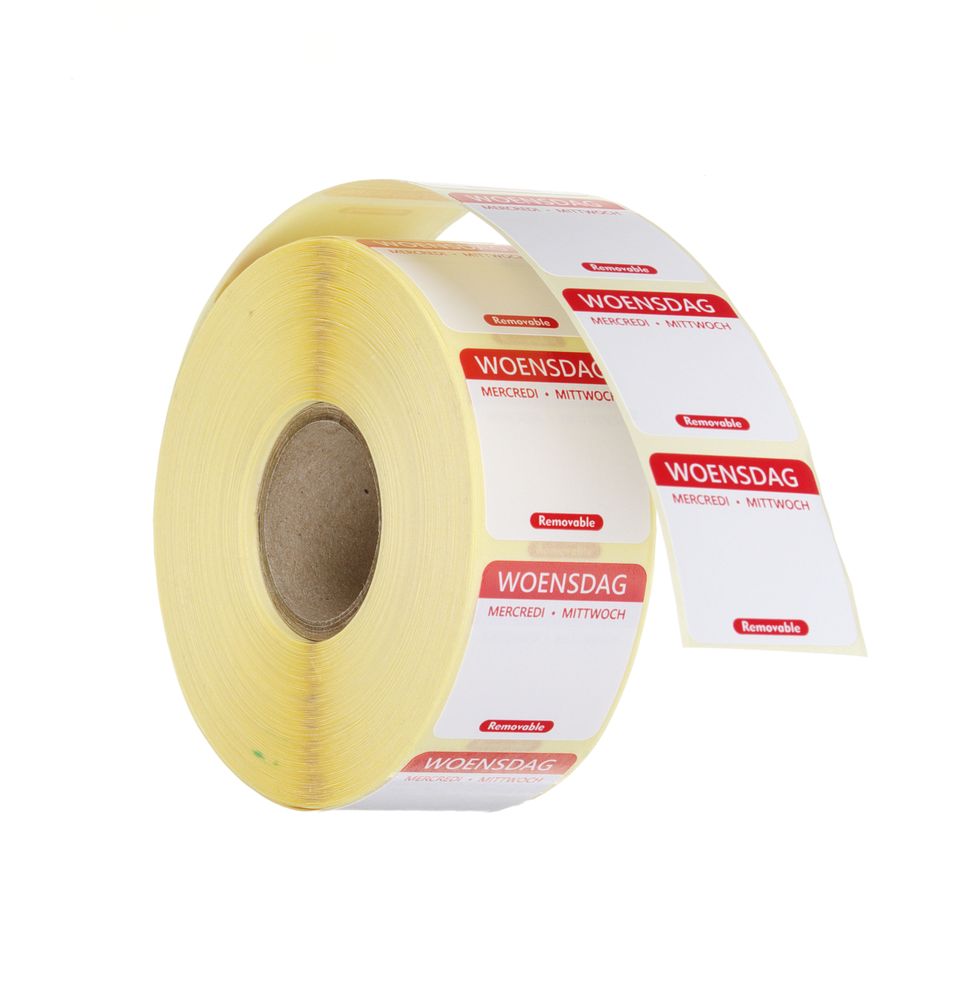 Dagsetiketter onsdag, rød, 1000 stk, 25x25 mm (NL/FR/DE)