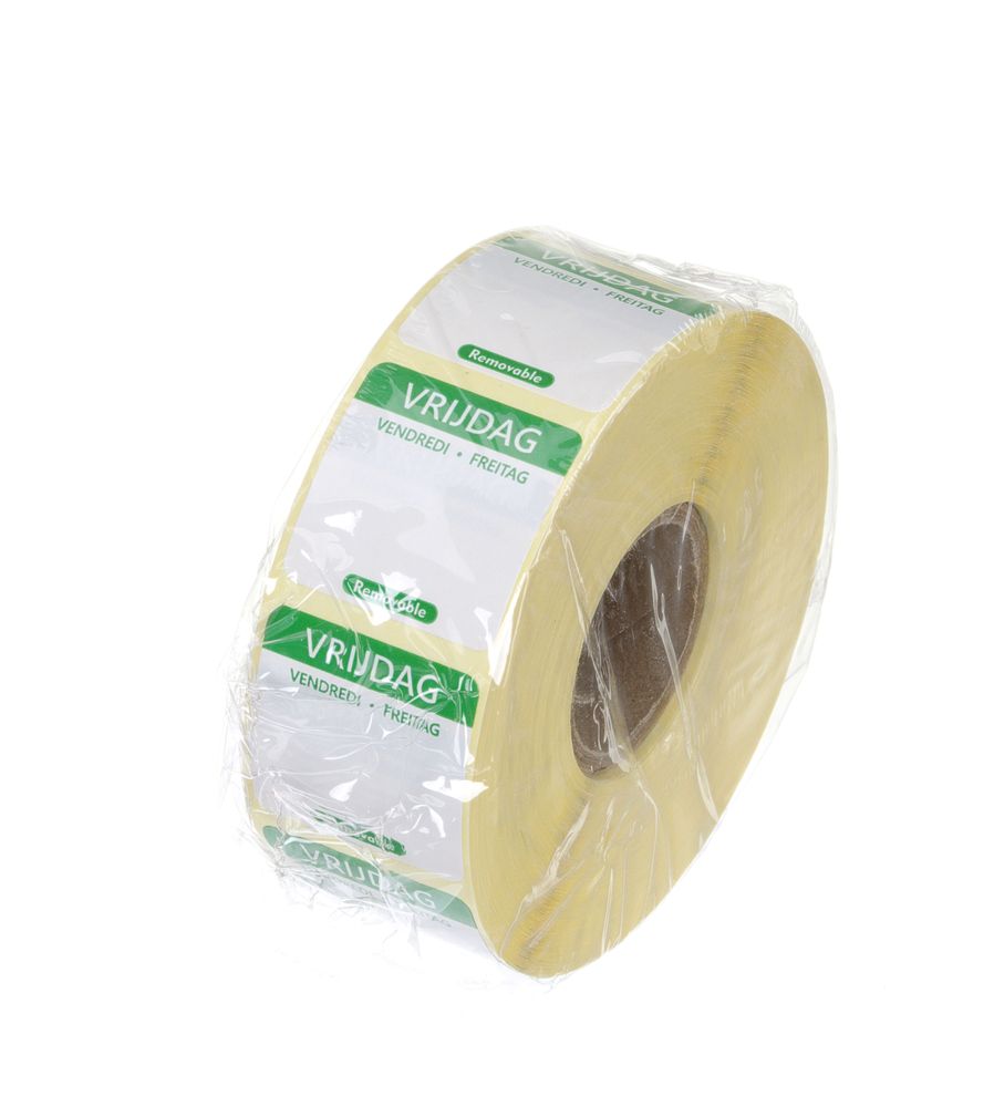 Dagsetiketter fredag, grønn, 1000 stk, 25x25 mm (NL/FR/DE) – bilde 2