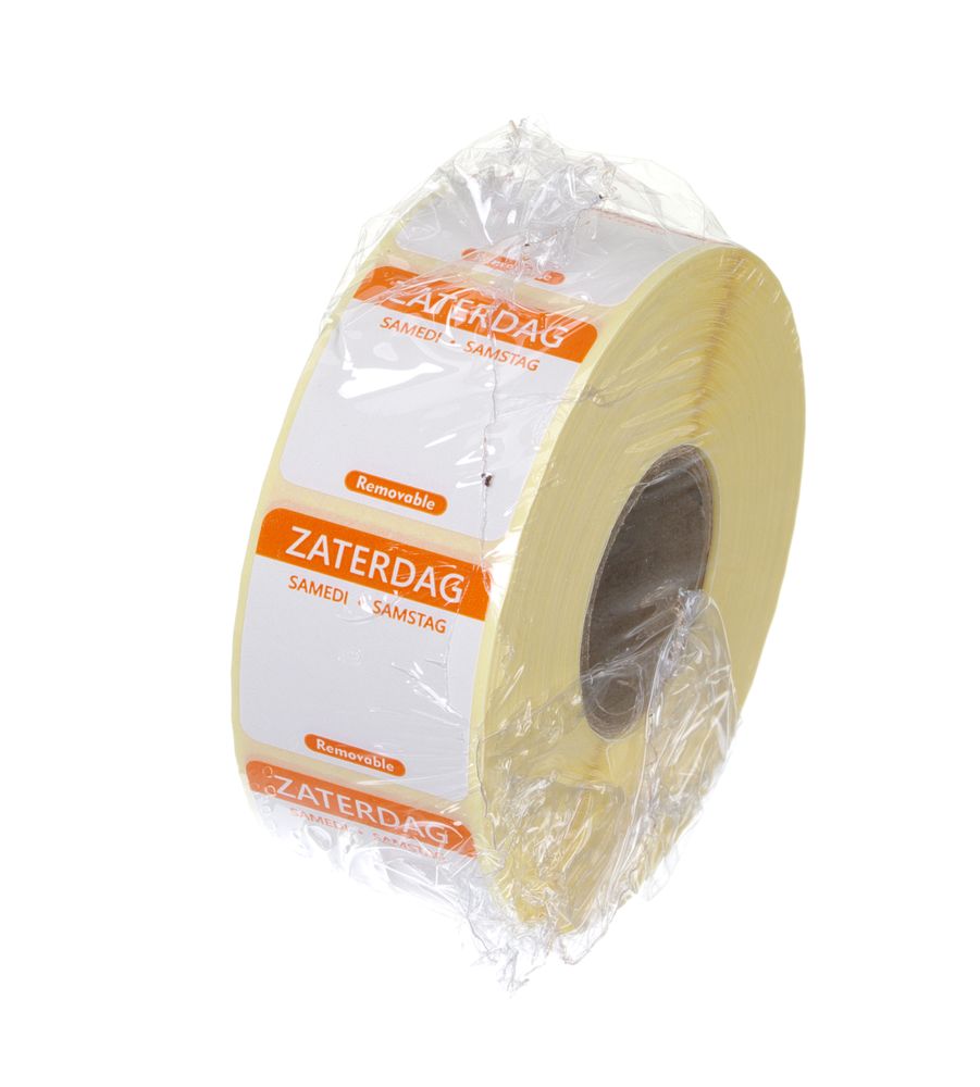 Dagsetiketter lørdag, oransje, 1000 stk, 25x25 mm (NL/FR/DE) – bilde 2