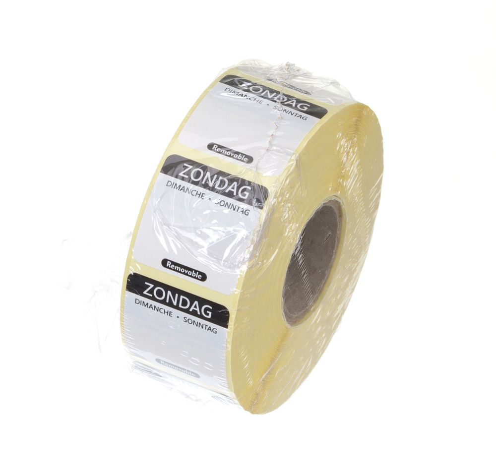 Dagsetiketter søndag, sort, 1000 stk, 25x25 mm (NL/FR/DE) – bilde 2