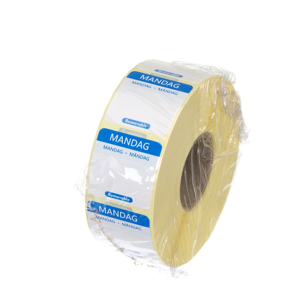 Dagsetiketter mandag, blå, 1000 stk, 25x25 mm (DA/NO/SV) – bilde 2