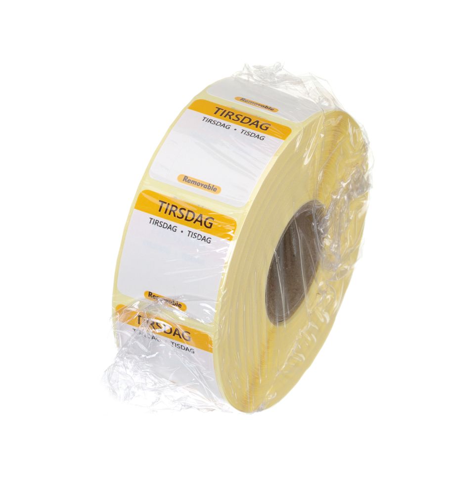 Dagsetiketter tirsdag, gul, 1000 stk, 25x25 mm (DA/NO/SV) – bilde 2