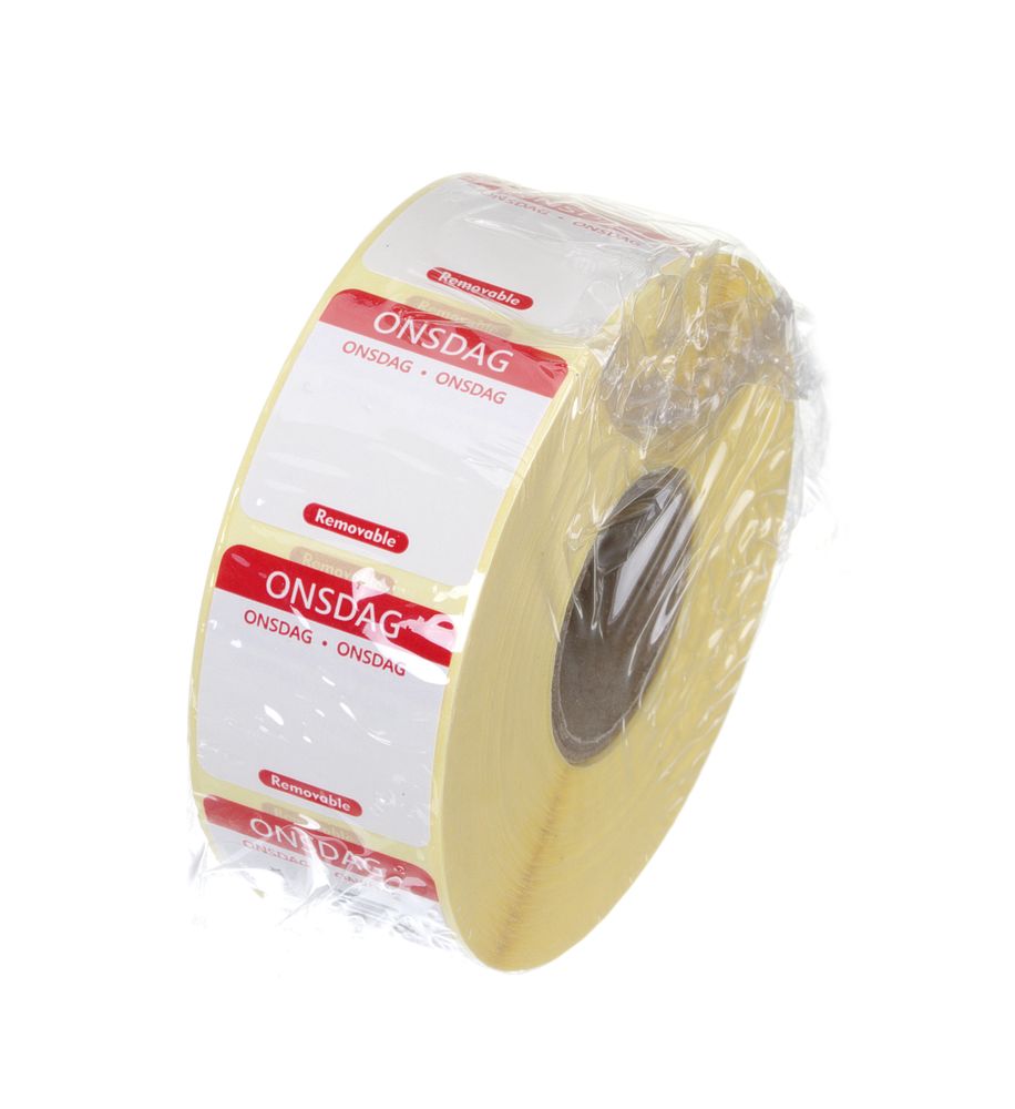 Dagsetiketter onsdag, rød, 1000 stk, 25x25 mm (DA/NO/SV) – bilde 2