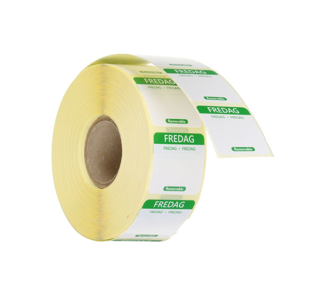Dagsetiketter fredag, grønn, 1000 stk, 25x25 mm (DA/NO/SV)