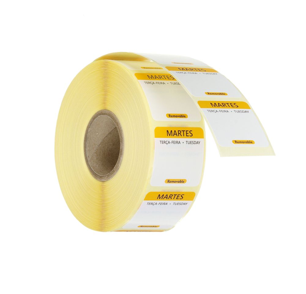 Dagsetiketter tirsdag, gul, 1000 stk, 25x25 mm (ES/PT/EN)