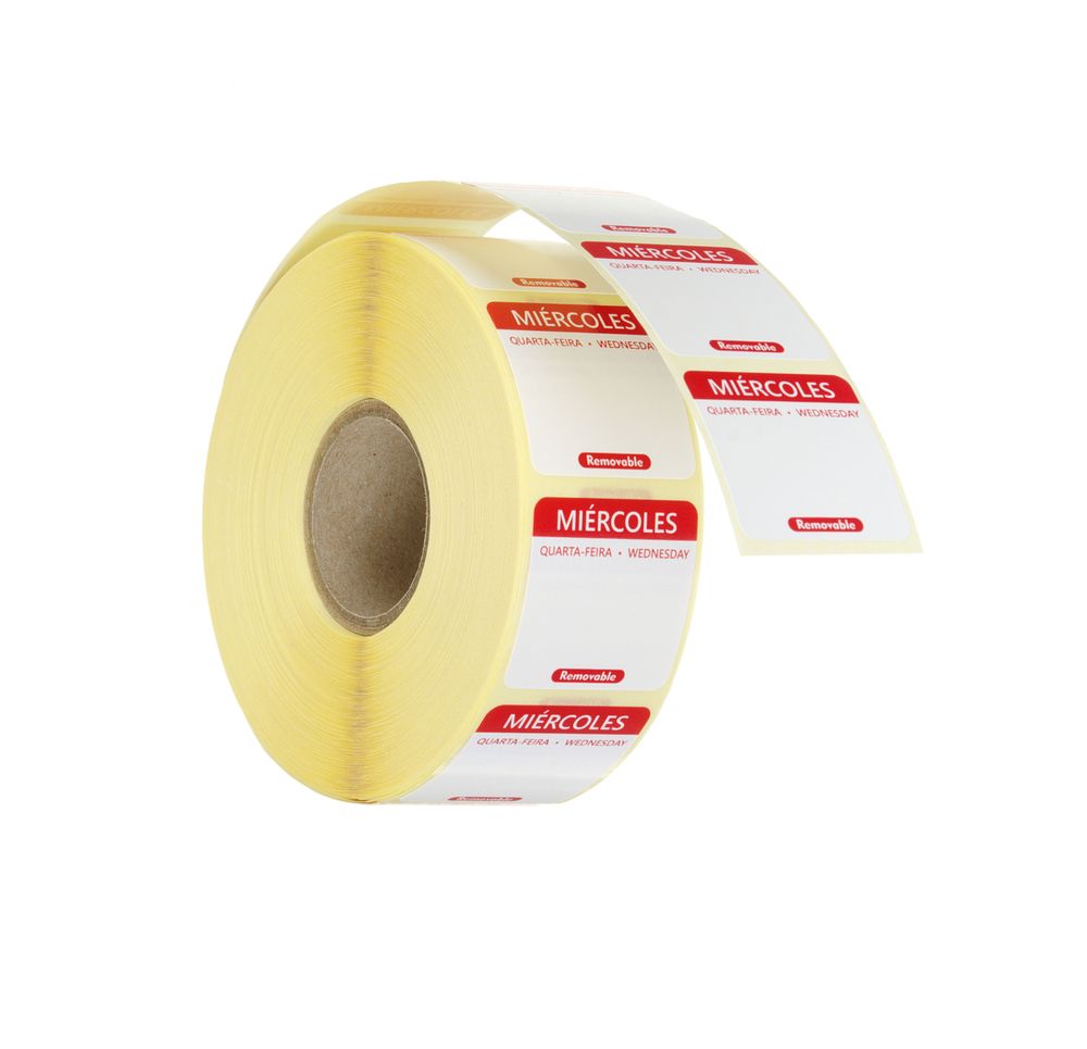 Dagsetiketter onsdag, rød, 1000 stk, 25x25 mm (ES/PT/EN)