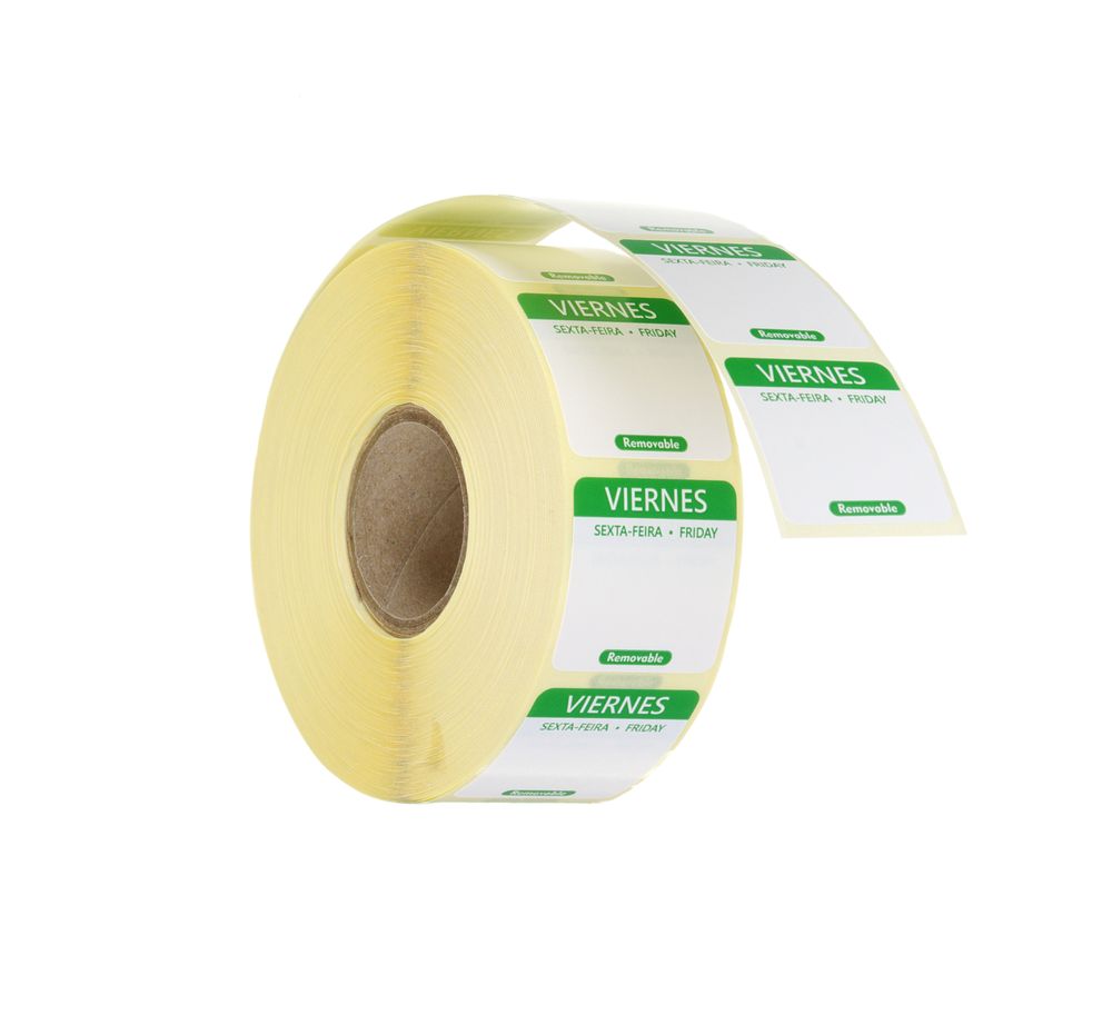 Dagsetiketter fredag, grønn, 1000 stk, 25x25 mm (ES/PT/EN)
