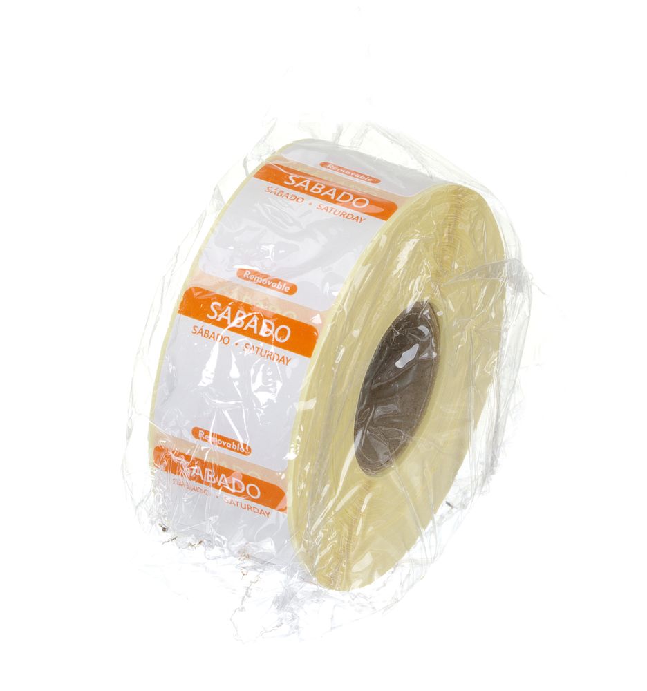 Dagsetiketter lørdag, oransje, 1000 stk, 25x25 mm (ES/PT/EN) – bilde 2