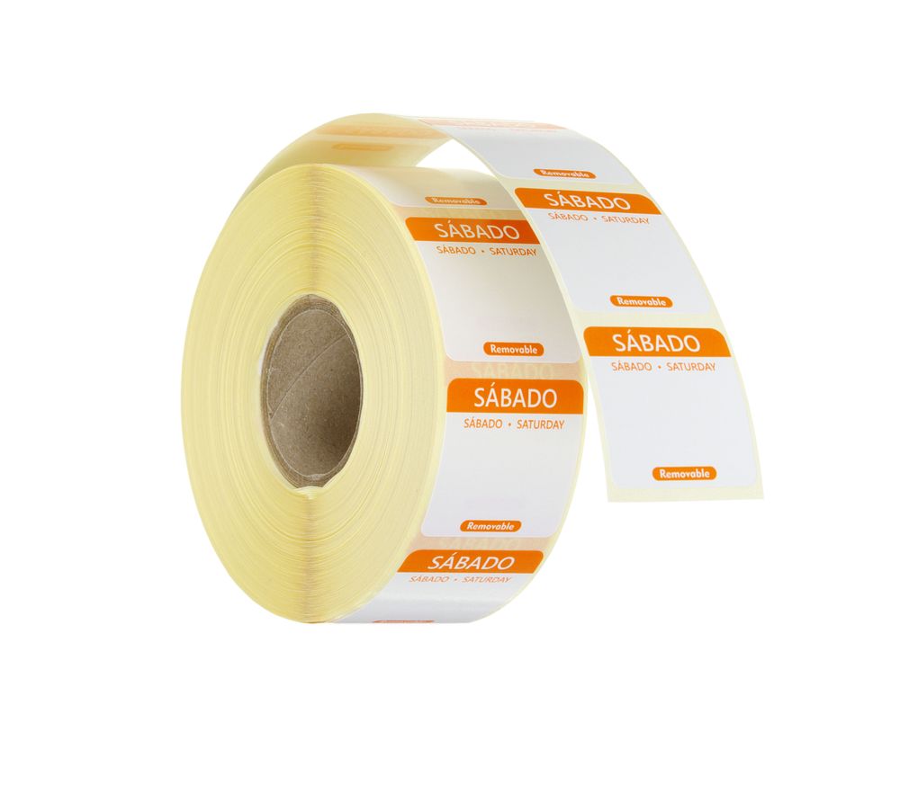 Dagsetiketter lørdag, oransje, 1000 stk, 25x25 mm (ES/PT/EN)