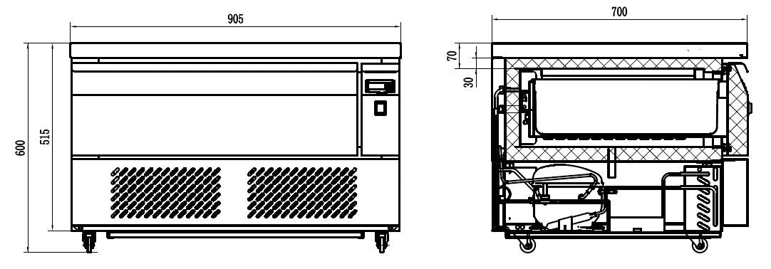 Kjøle/frysebenk 1 skuff 2x 1/1gn