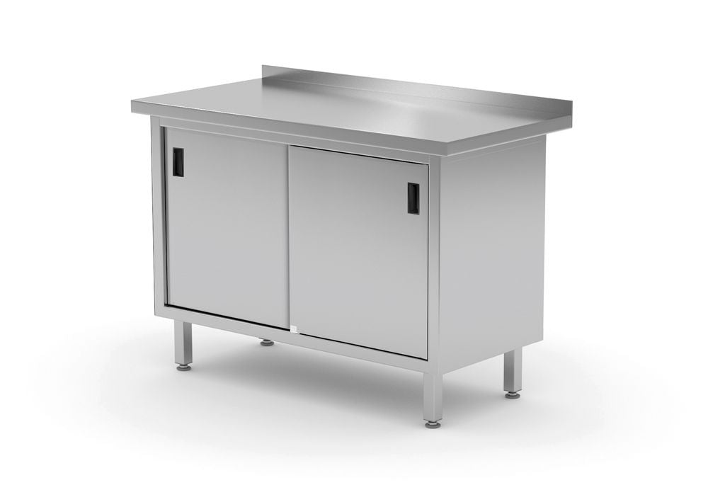 Arbeidsbord med skap/skyvedører - sveiset, 800x600X (H) 850mm - for Storkjøkken - XL - Storkjøkken