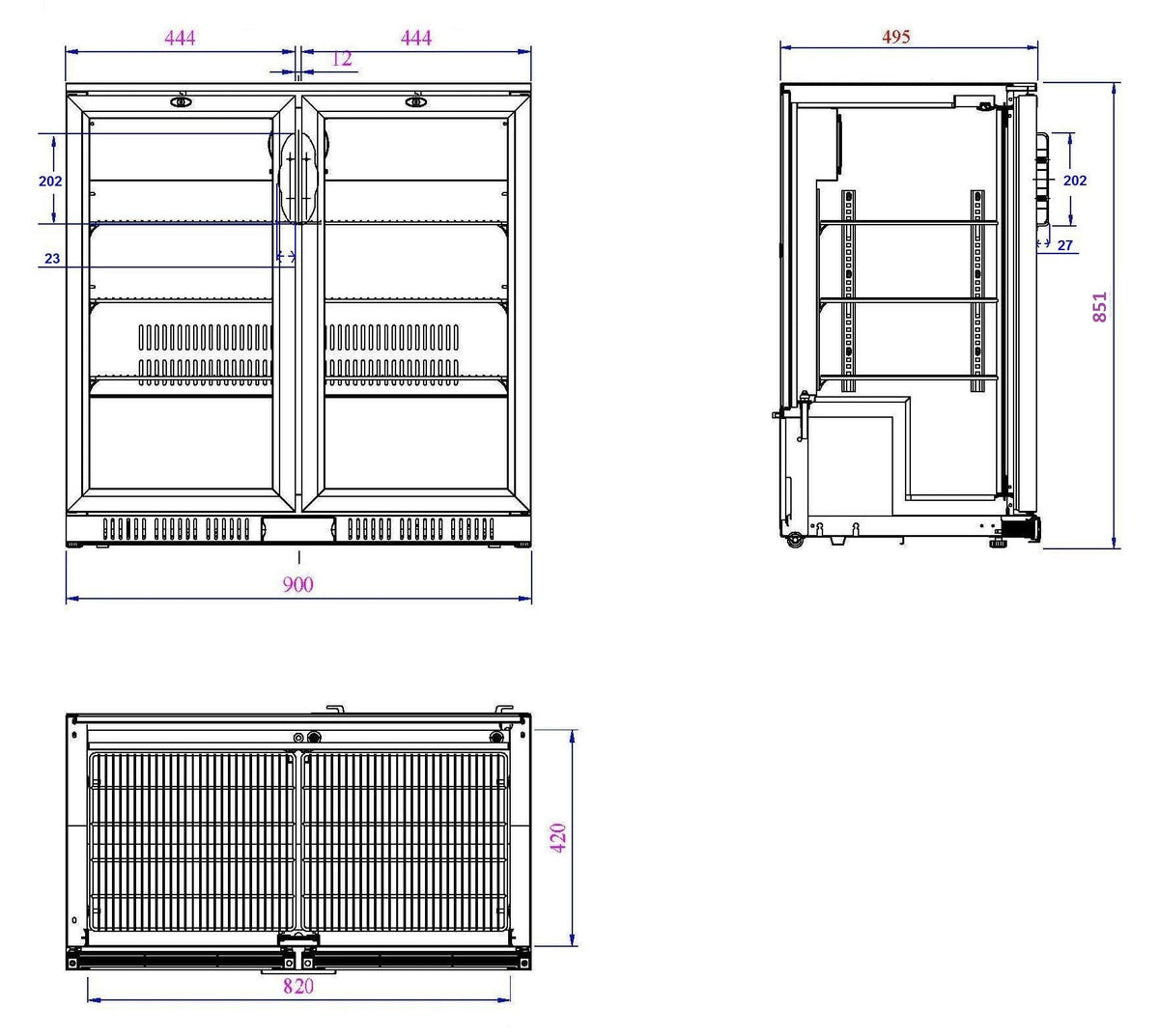 Backbar cooler sort 2 dører - for Storkjøkken - XL - Storkjøkken