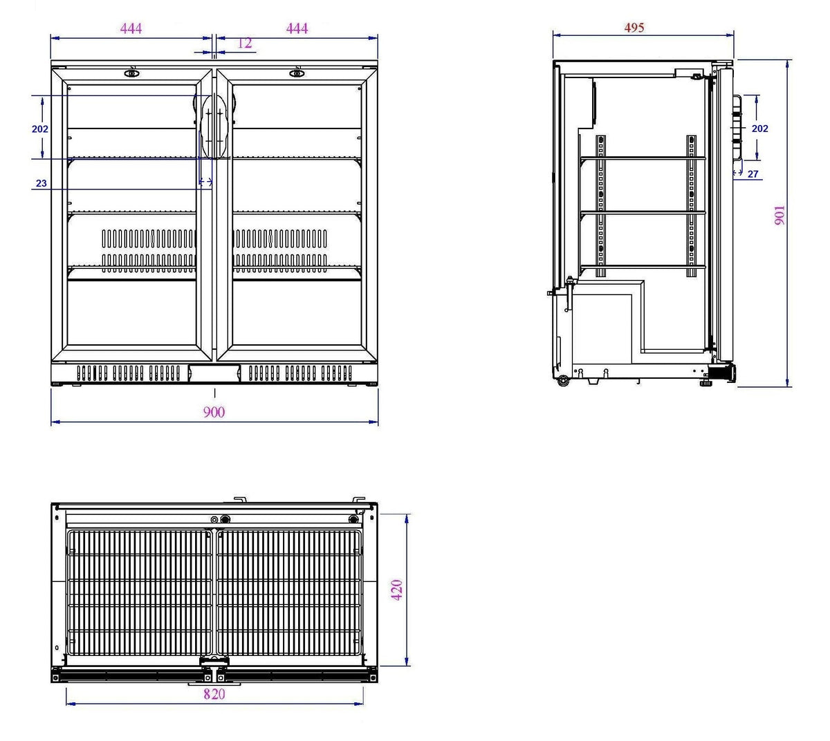 Backbar cooler sort 2 dører - for Storkjøkken - XL - Storkjøkken