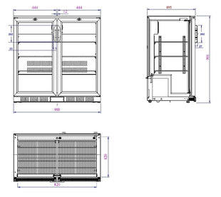 Backbar cooler sort 2 dører - for Storkjøkken - XL - Storkjøkken