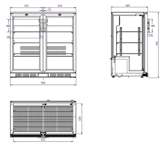 Backbar cooler sort 2 dører - for Storkjøkken - XL - Storkjøkken